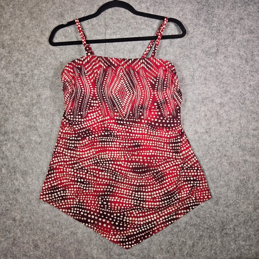 Miraclesuit Womens Red Tribal Handkerchief Hem Slimming Swim Tankini Top Sz 8